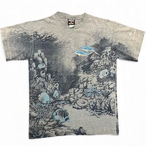 VTG Rainforest Cafe AOP T Shirt Mens L 90s USA Ocean Dolphin Single Stitch Gray